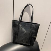 European Retro Crocodile Print Faux Leather Tote Bag for Women, Spacious Vintage Style Shoulder Handbag, Casual Daily Commute Work Bag