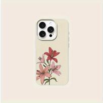 Unique Chinese style pink lily phone case suitable for iPhone 17 16 15 14 13 12 11 Pro/Max/Plus anti drop and shockproof iPhone 12PROMAX balta