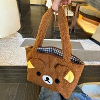 Cute Bear Plush Tote Bag For Women Soft Large Capacity Shoulder Handbag Winter Commuting Gift For Girls