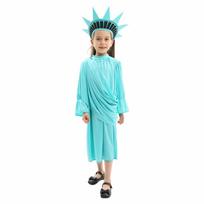 Kids Statue of Liberty Inspired Costume Dress with Crown Headpiece for Performance and Holiday Events Childrens Cosplay Outfit Set L dangaus mėlyna spalva