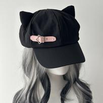 Cat Ear Beret for Women – Y2K Harajuku Gothic Lolita Hat Handmade Punk Sun Cap for Cosplay & Streetwear rožinė