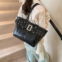 2026 New Women's Leather Biker Belt Tote Bag Large Capacity PU Shoulder Handbag Fashi Commuter Bag juoda