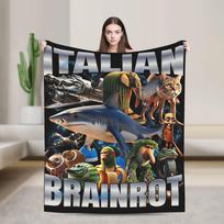 Tung Tung Tung Sahur Blankets Funny Italian Brainrot Meme Flannel Novelty Breathable Throw Blankets for Home Restaurant 75cmx90cm