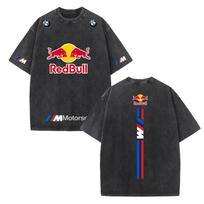 XHBM Summer F1 Racing Suit Red Bull Short Sleeved Vintage Wash T-shirt Round Neck T-shirt S juoda