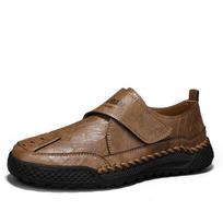 Fashiable genuine leather men's casual shoe round-toed Velcro walking shoe soft-soled anti-slip and wear-resistant office shoe 38 šviesiai ruda spalva