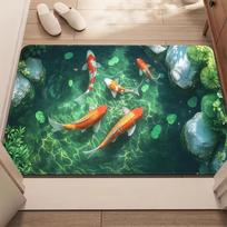 3D Visual Illusion Carp Pattern Printed Doormat Hallway Entrance Water-absorbent Non-slip Welcome Mat Funny Home Decor Carpet 40cmx60cm