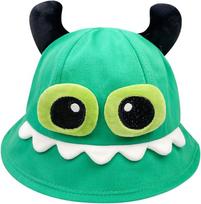 Cute Monster Bucket Hat with Horns, Funny Cartoon Sun Cap, Novelty Halloween Costume Accessory for Adults and Kids 1