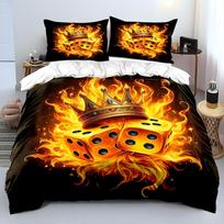 Cool Burning Dice and Crown Bedding Set for Kids Luxury Gift 3pcs Digital Print Comforter Set Soft Comfortable Breathable 135x200cm