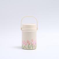 520ml Tulip Pattern Insulated Food Jar with Foldable Spoon, Stainless Steel Thermal Container for Porridge Soup 520ml