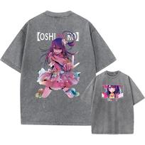 Men Streetwear Vintage Washed Tshirt Anime Oshi No Ko Print Cute TShirt Summer Harajuku  Cotton Tops Tees Unisex S