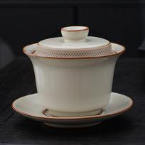Ru Kiln Celadon Gaiwan with Built-in Filter Heat Resistant Ceramic Teapot for Gongfu Tea Ceremony Home Brewing Handmade Gift 170ml