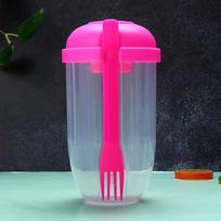 1PC White/Green Portable Bottle Salad Shaker Fresh Fruit and Vegetable Salad Glass With Fork Salad Bowl Holder for Lunch Bento 1000ml rožinė