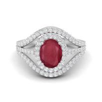 2.62 Cts Oval Shape Solitaire Ruby Halo Three Layer 925 Sterling Silver Women Wedding Ring 7