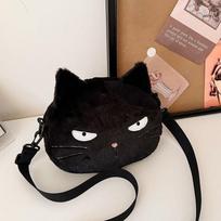 Cute Cartoon Cat Plush Mini Crossbody Bag Fashionable Soft Shoulder Purse juoda