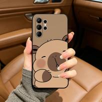 Cute C-Capybara Soft Silicone Case for Samsung S25, S24, S21, S22, S23, S30, Ultra, S20, Plus, FE, Lite-Black Samsung S21Ultra