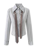 2000s Aesthetic Vintage Striped Shirts Women Preppy Style Tie Design Loose Blouses Ladies Fashion Sense Y2k Office Tops New S mėlyna