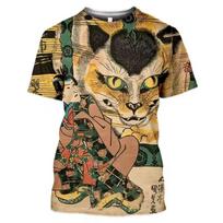 Japanese Samurai Cat 3d Printed Summer Men'S T-Shirt Casual Shirt Classic Vintage Oversized O-Neck Fun Hip Hop Loose Clothing S