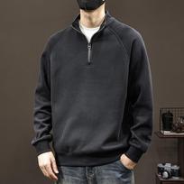Men's Ribbed Half-Zip Pullover, Stand Collar Corduroy Sweatshirt, Casual Loose Fit Top M juoda