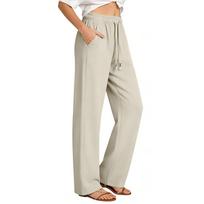 Women's Casual Straight Leg Pants Color Casual Long Pants L smėlis
