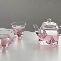 Pink Butterfly Glass Teapot Tea Cups Set Heat-Resistant High Borosilicate Tea Pot Teacup Teaware Set Three-piece Set rožinė