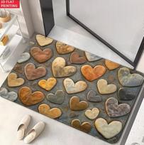 2D Flat Creative Heart-shaped Pebble Door Mat Outdoor Carpet Polyester Carpet Suitable for Bedroom Living Room Entrance Carpet 40cm x 60cm
