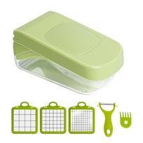 Multifunctional Vegetable Chopper with Container Onion Potato Dicer Slicer Grater Kitchen Food Cutter with 3 Interchangeable Blades and Peeler žalia