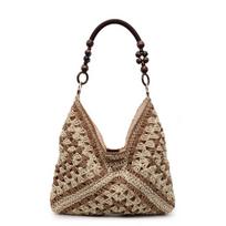 Tote Bag Straw Woven Bag Hollow Out Hollow Shoulder Bag Fashion Bohemian Beach Bag  Travel smėlis/chaki
