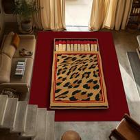 Retro Matchbox Art Area Rug Non Slip Washable Floor Carpet Vivid Pop Culture and Leopard Print Design for Living Room Bedroom 40X60CM