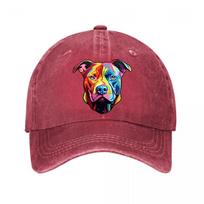 Black Baseball Cap With Colorful Pitbull Print Washed Baseball Cap Adjustable