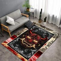 Japanese Demon Tattoo Steampunk Cow Horn Prajna Non Slip Flannel Floor Rugs By Ho Me Lili 40X60cm