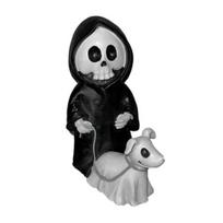 Halloween Ornament Skull Grim Reaper Walking Dog Figurine Decorative Skeleton Statue Courtyard Balcony Garden Sculpture juoda