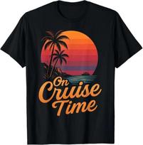 Tropical Cruise On Vacation Time with Palm Tree Sunset View T-Shirt S