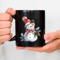 Ceramic mugs, black snowman hat scarf and holly Christmas holiday gifts for coffee and tea winter season juoda