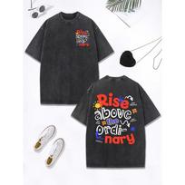 Rise Above The OrdiNary Printed Washed TShirts Womens Cotton Oversize Tops ONeck Distressed T Shirt Street Clothes S