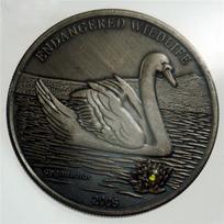 Mongolian Commemorative Coin Endangered Wildlife Series Swan Design 2006 Limited Edition Collectible Coin with Embedded Gemstone One Size