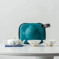 One Pot Two Cups Kung Fu Tea Set Portable Camping Travelling Tea Set Outdoor Ceramic Tea Cup Set White Porcelain Snap Cups