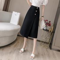 Summer Autumn Hong Kong Style Black Skirt Formal Button High Waist Women Proffessional Skirts L juoda