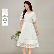 INMAN Pure Cotton French Hollow Embroidered Lace A-Line Dress M perlų baltos spalvos