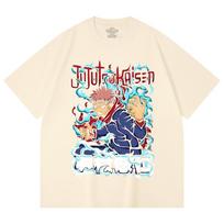 230 Gsm 100% Cotton Jujutsu Kaisen V50 Yuji Print Unisex Heavy Cotton T Shirt XS abrikosas