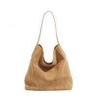 New suede velvet underarm tote bag for autumn and winter Simple large capacity first layer frosted cowhide handbag shoulder bag chaki