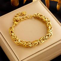 Gold Plated Stainless Steel Byzantine Link Chain Bracelet auksas