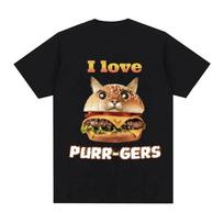I Love Purr Gers Fun Burger Cat Printed Cotton Fashion Pattern T-shirt Women's Casual Retro Harajuku T-shirt Large Street Wear S įvairiaspalvis
