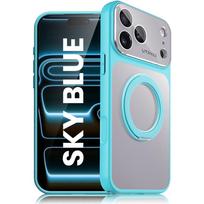 360° Rotating Magnet Ring Stand Magnetic Phone Case for IPhone 17 16 15 14 13 12 Pro Max Ice Crystal Full Lens Protection Cover iPhone17 dangaus mėlyna spalva