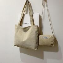 Large Capacity Corduroy Sling Tote Bag - Spacious Interior, No Pattern, No Printing, Stylish Womens Casual Handbag & Purse smėlis