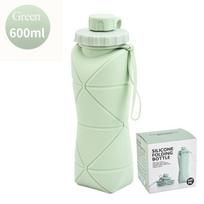 600ML foldable Water Bottle Gym Camping Hiking Compression Kettle Portable outside Sport Travel Cup food grade Silicone Reusable žalia