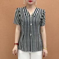 Summer Women's Blouse Lapel Neck Button Printed Ventilate All-match Elegant Loose Comfortable Three Quarter Tops XL