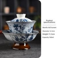 160ml Blue White Porcelain Gaiwan Handmade High Footed Ceramic Gongfu Teaware Portable for Travel Camping Tea 160ml