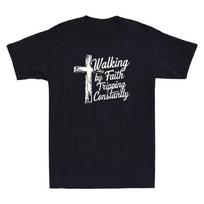 Walking By Faith Tripping Constantly Cross Christian Men's Short Sleeve T-Shirt 4XL