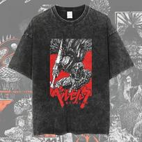 Berserk Guts Gaze of the Black Swordsman Vintage Washed Oversized Black TShirt  Dark Fantasy Manga Fan Unisex Streetwear Tee S