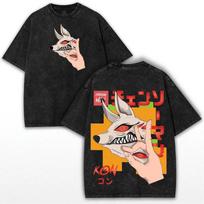 Hayakawa Aki Print Tshirt Anime Chainsaw Man Clothing Men Women Cotton Tshirts Vintage Washed T Shirt Harajuku Male Casual Tops S